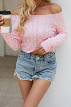 Cable Knit Boat Neck Cropped Knit Top image 8