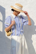 Chic Stripe Lace Puff Sleeve Blouse image 1