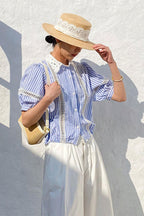 Chic Stripe Lace Puff Sleeve Blouse image 1