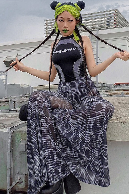Floral High Waist Mesh Flare Pants image 2