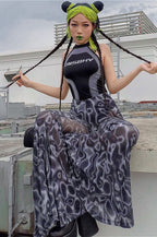Floral High Waist Mesh Flare Pants image 2