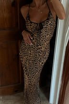 Leopard Off Shoulder Tie Back Maxi Dress image 1