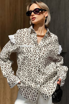 Elegant Leopard Print Cotton Long Sleeve Blouse image 1