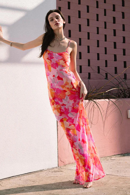 Floral U-Neck Halter Backless Bodycon Maxi Dress image 2