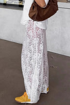 Elegant White Lace High Waist A-line Midi Skirt image 4