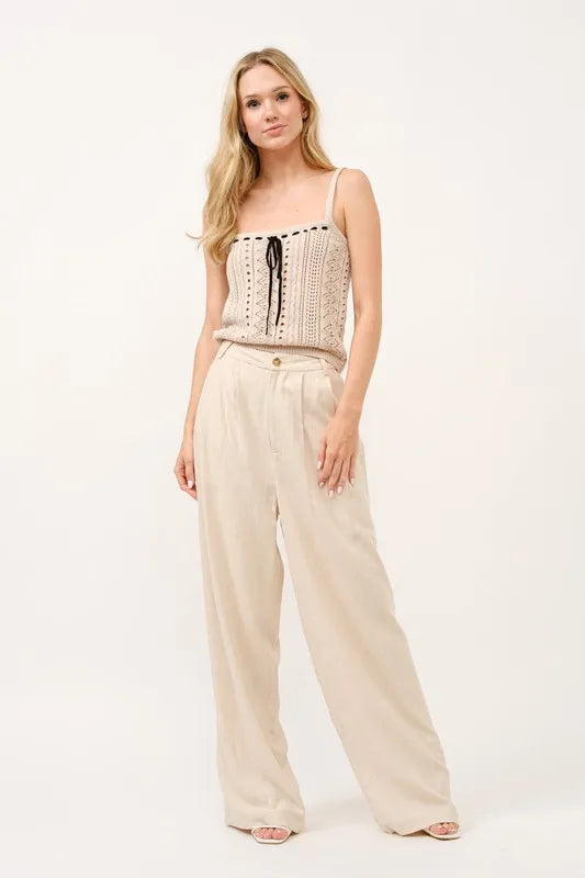 Joelle Linen Trousers detail view styled for Avrienne