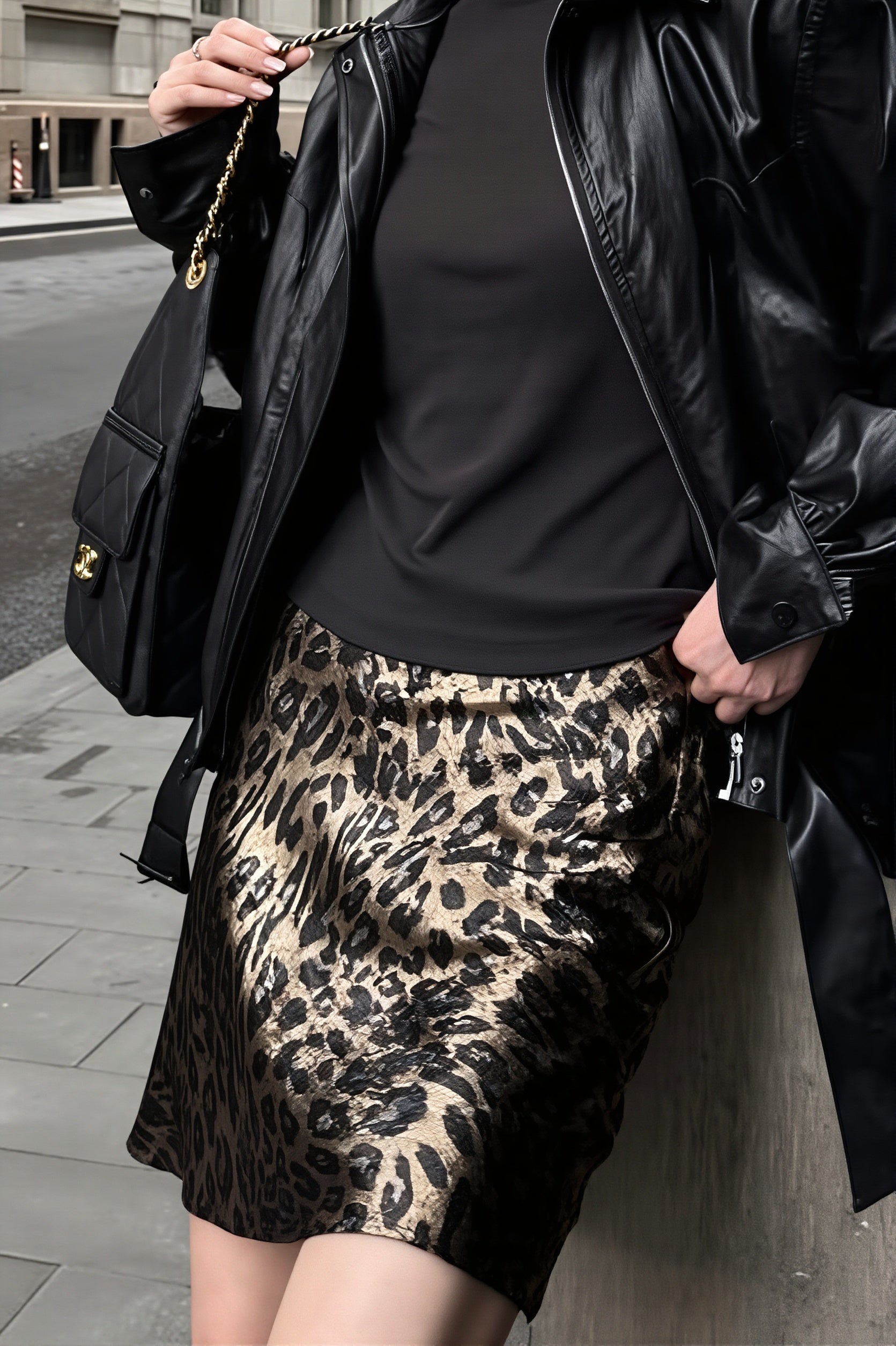Silver Leopard Print High Waist Skirt image 5