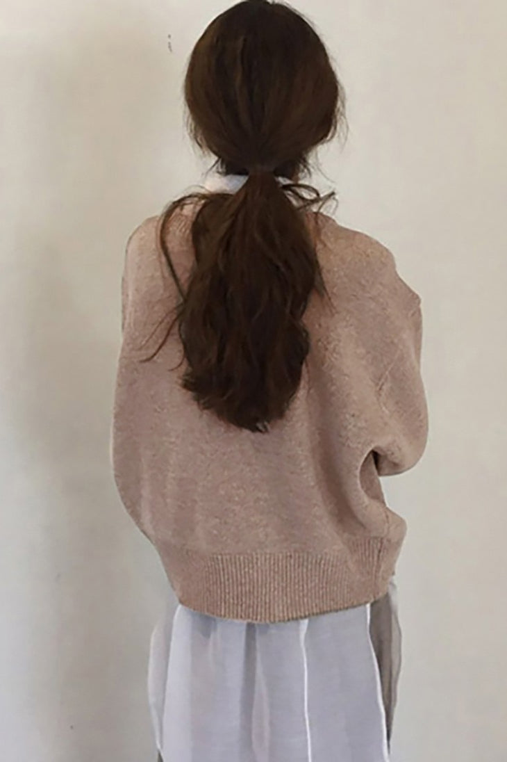 Asymmetrical Button Round Neck Knit Sweater image 4