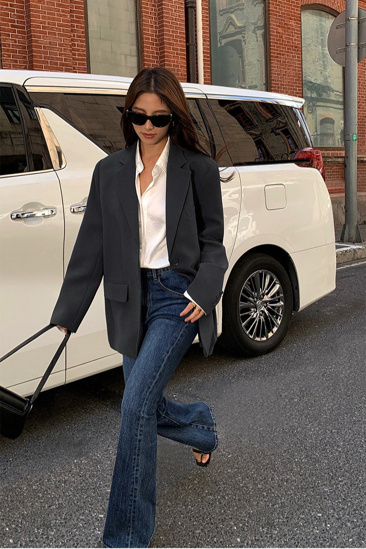 Black Slouchy Retro Style Blazer image 11