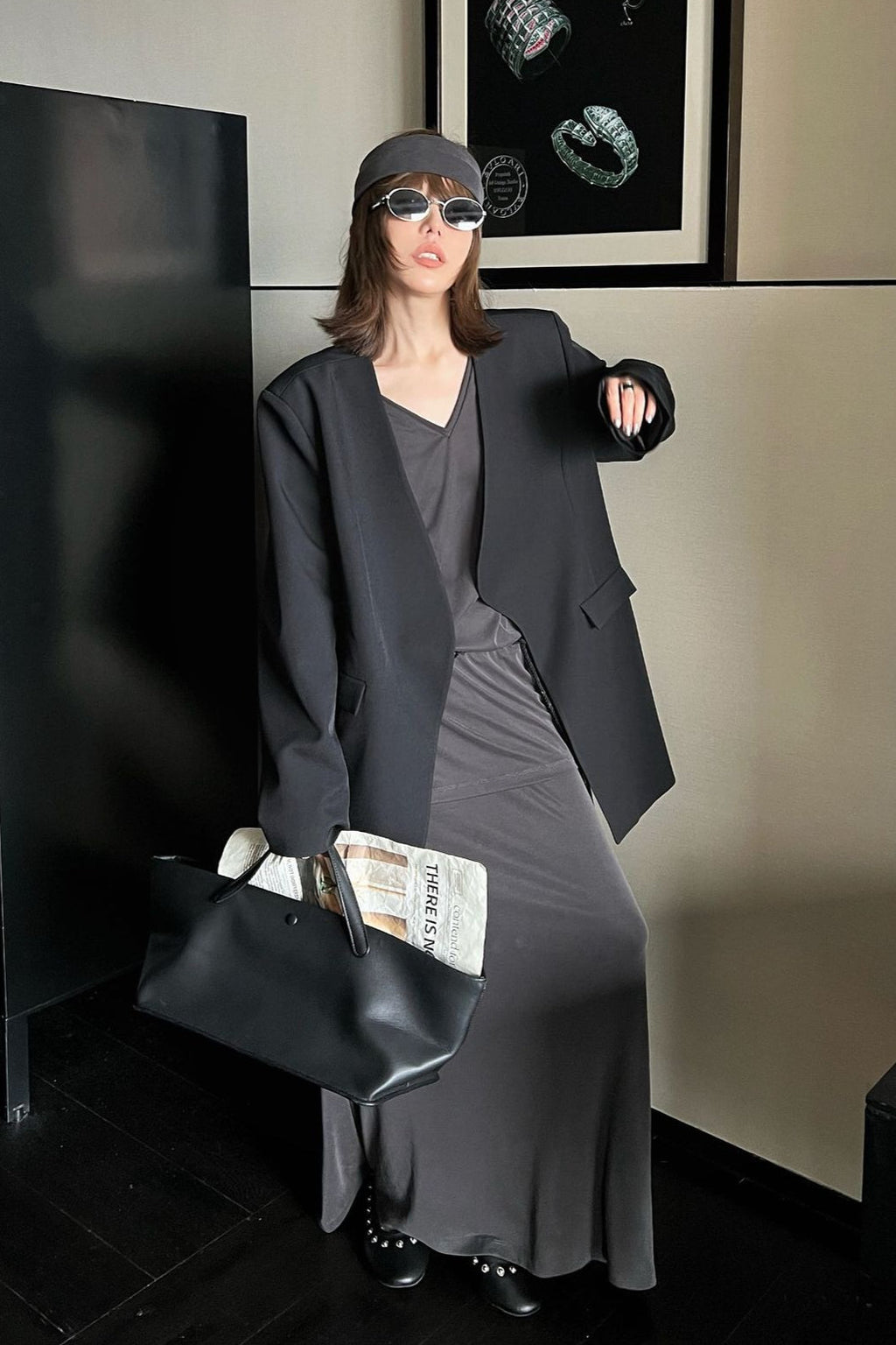 Oversized Black Casual Blazer image 6