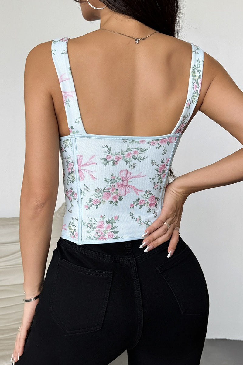 Floral Print Boned Cross Tie Bow Tank Top image 15