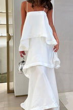 White Flowy Cami Tiered Maxi Dress image 1