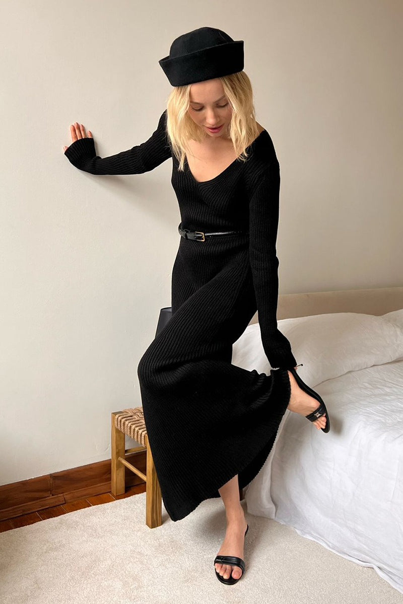 V-Neck Long Sleeve Knit Sweater Dress image 5