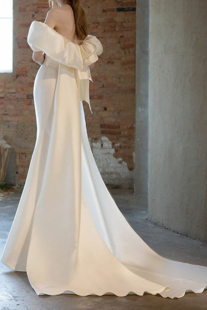 Off Shoulder Satin Mermaid Wedding Dress image 2