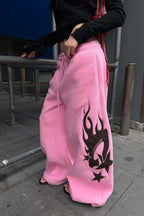 Thickened Flame Print Drawstring Wide-Leg Pants image 2