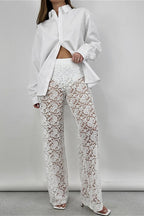 Lace Cutout Paneled High-Rise Straight Pants image 7