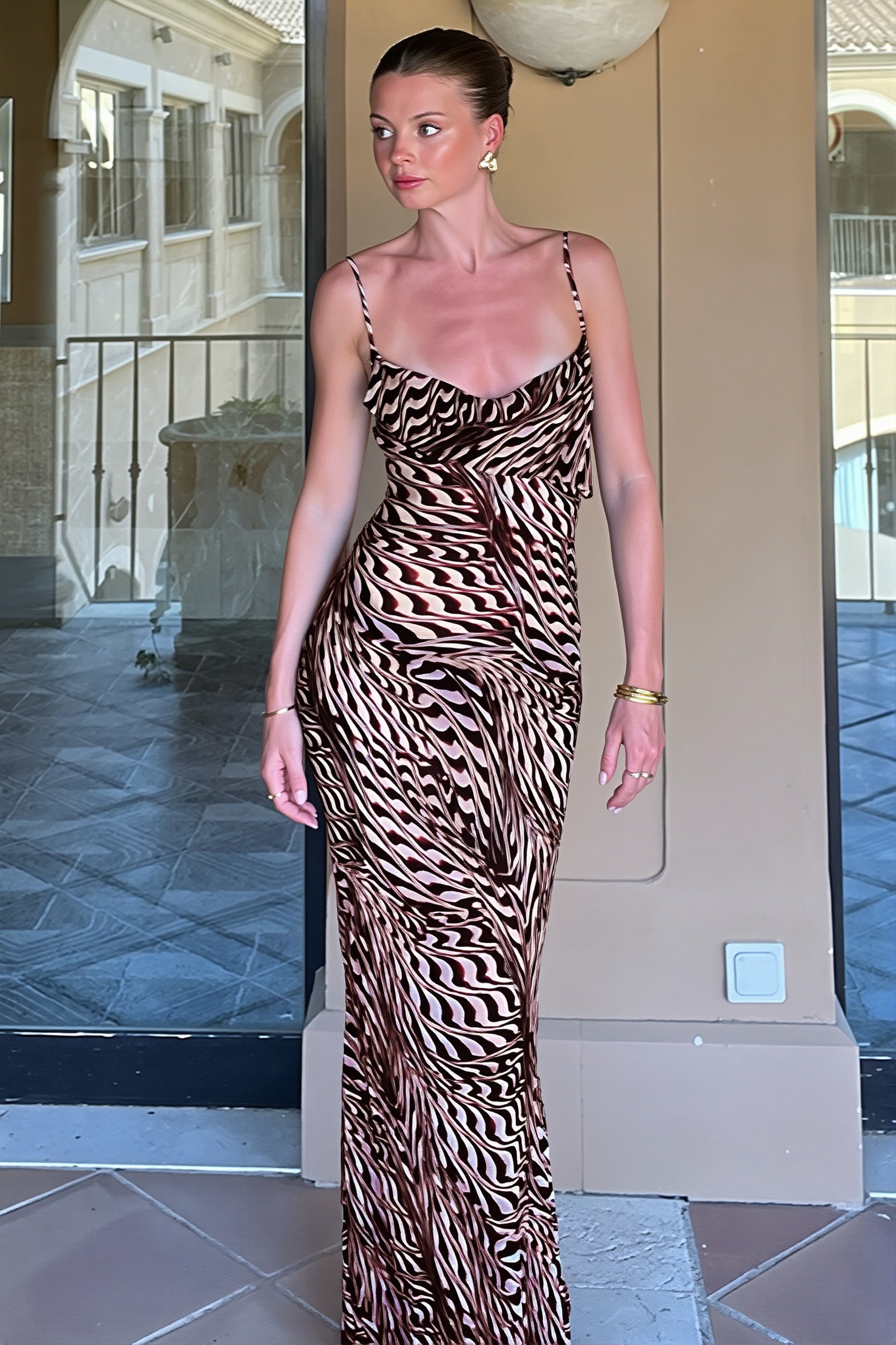 Sheer Mesh Cowl Neck Slip Strap Maxi Dress image 4