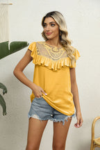 Florence Lace Flutter Blouse detail view styled for Avrienne