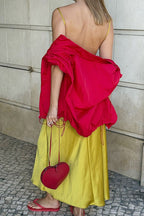 Satin Lace Trim Asymmetrical Sheer Backless Maxi Dress image 3