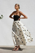 Polka Dot Print Strapless A-Line Maxi Dress image 1