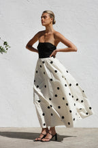 Polka Dot Print Strapless A-Line Maxi Dress image 1