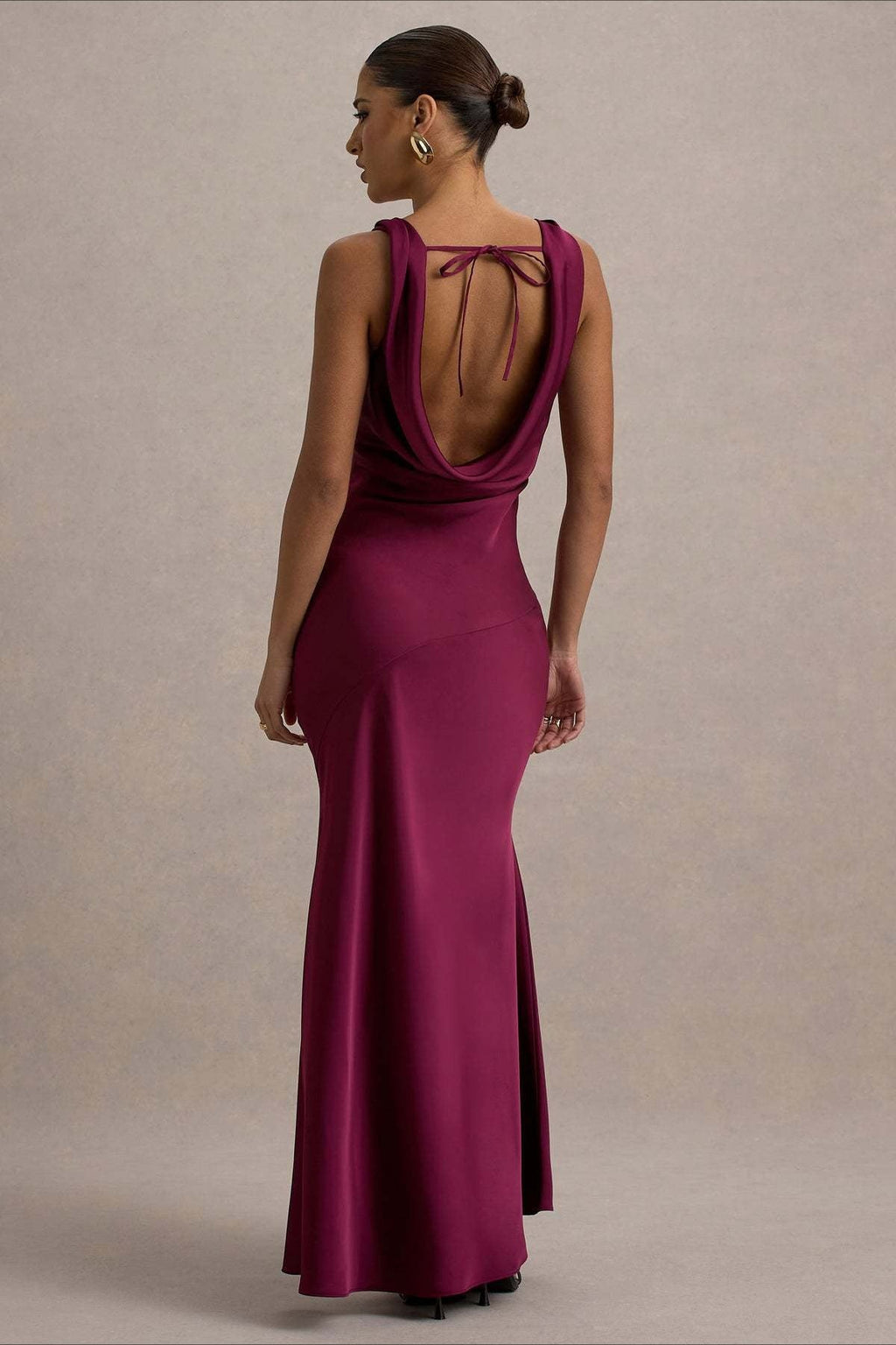 Satin Bodycon Backless Fish Maxi Dress image 3