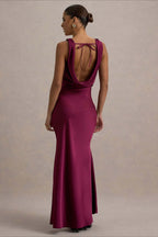 Satin Bodycon Backless Fish Maxi Dress image 3