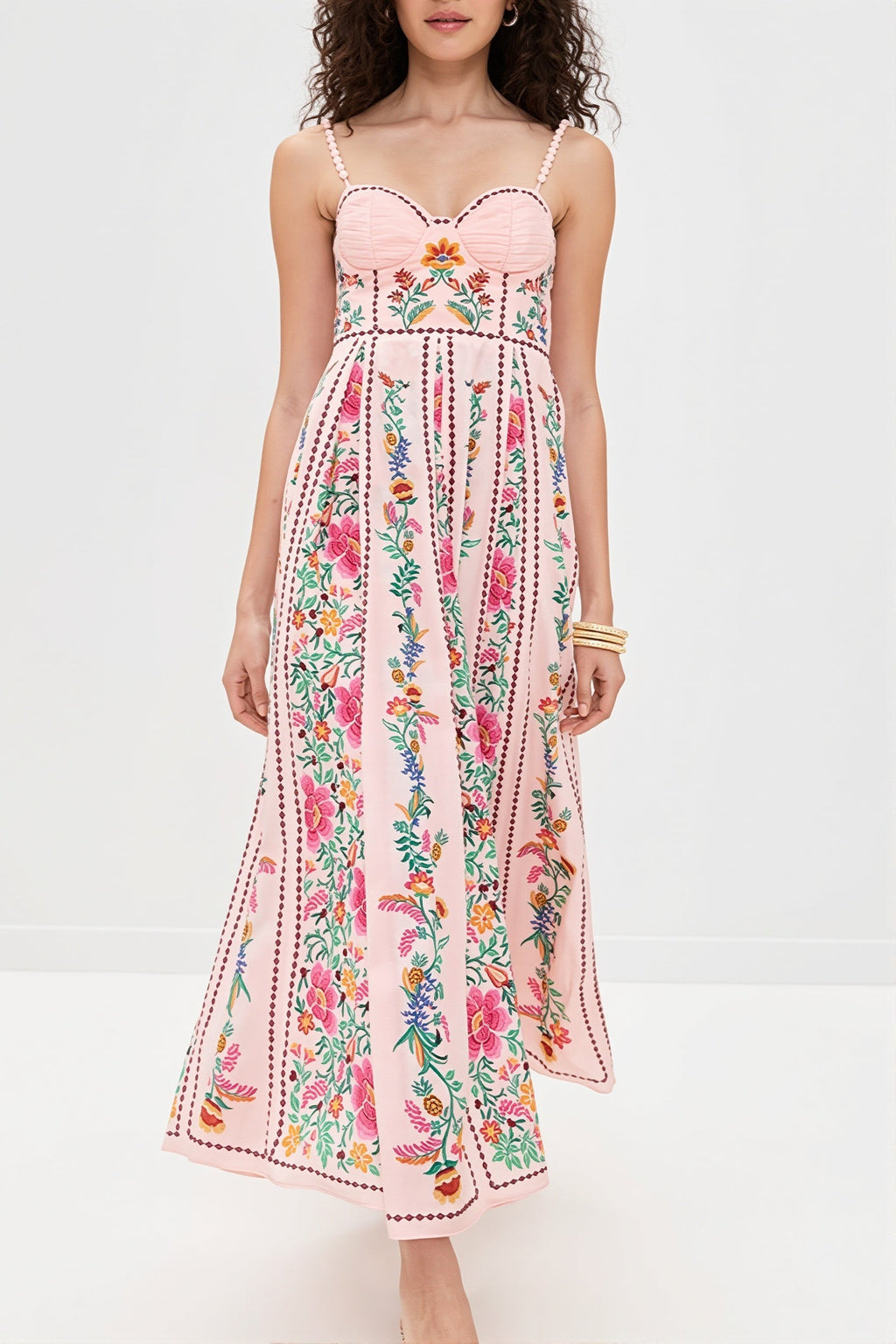 Linen Floral Spaghetti Long Boho Dress image 5