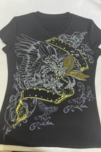 Vintage Print Rhinestone Slim Short Sleeve T-shirt image 4