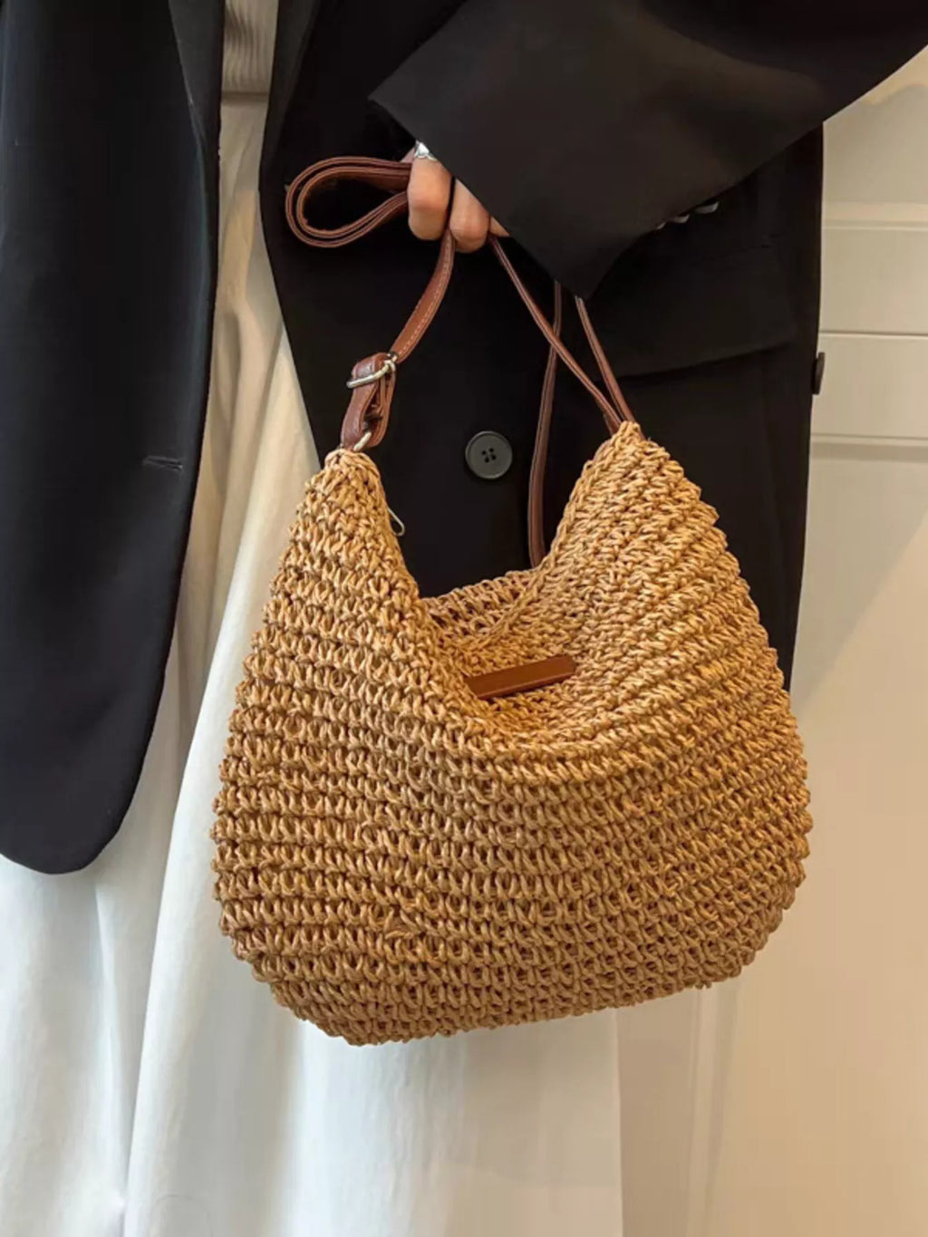 Aveline Straw Crossbody styled for Avrienne