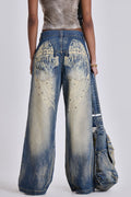 Vintage Faded Wing Print Baggy Jeans image 1