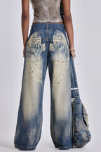Vintage Faded Wing Print Baggy Jeans image 1