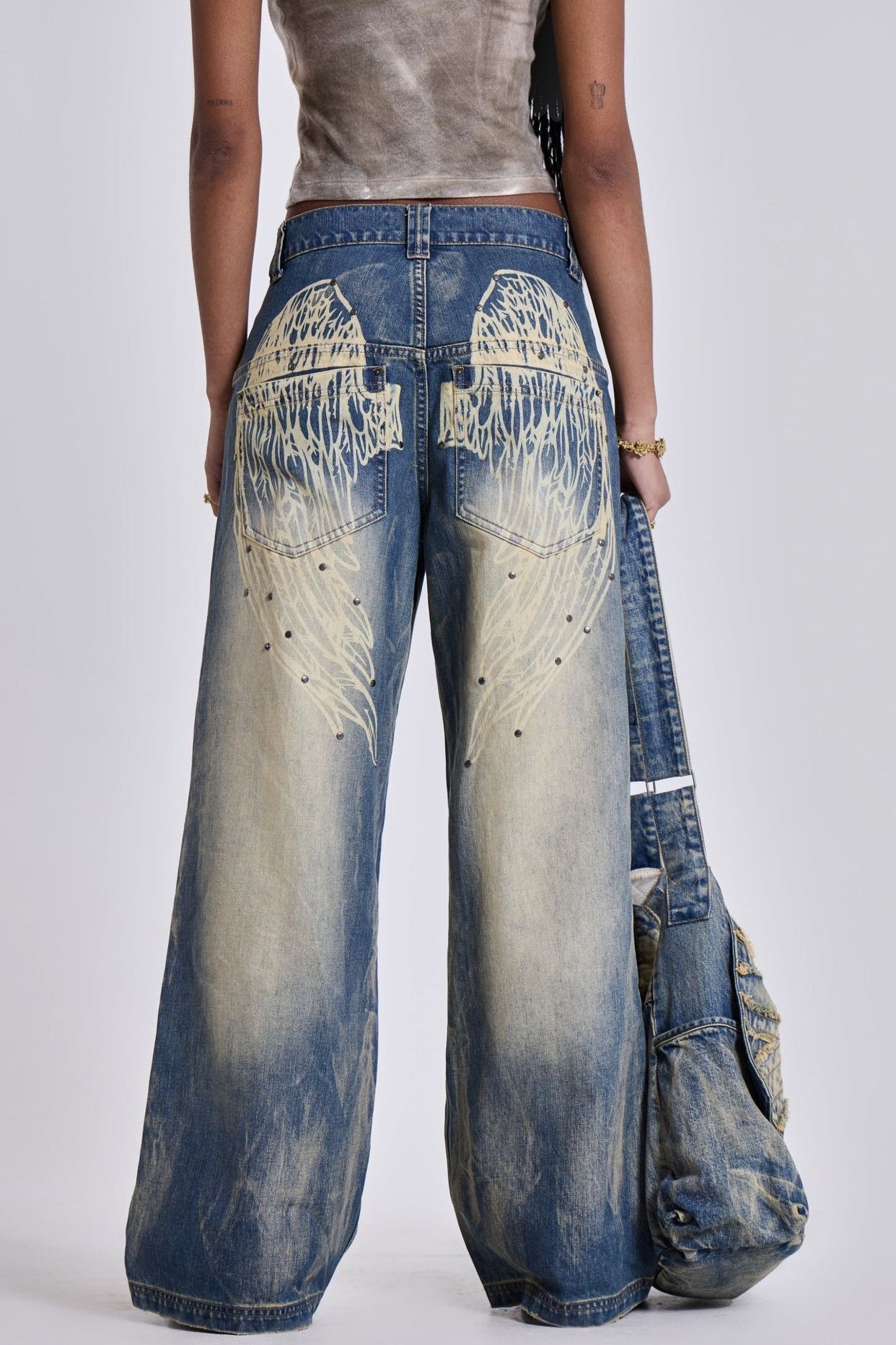 Vintage Faded Wing Print Baggy Jeans image 1