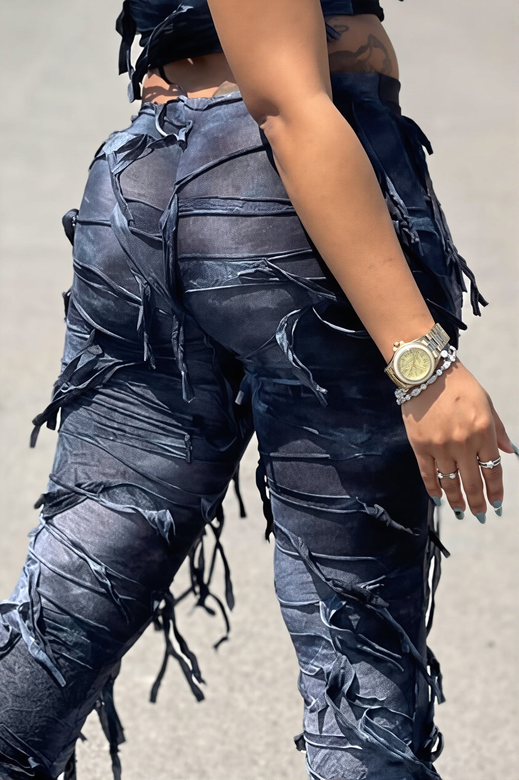 Ripped Fringe Tie Flared Pants image 8
