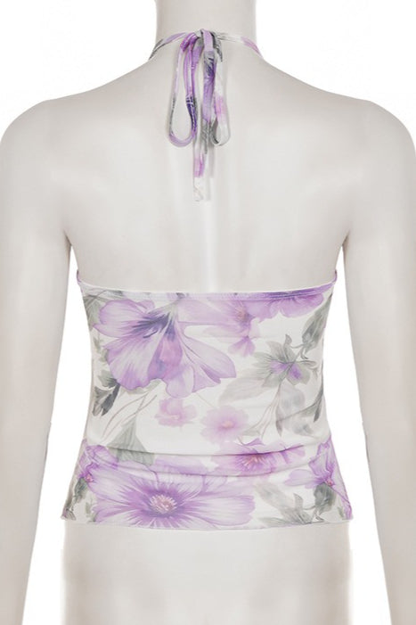 Floral Print Beaded Romantic Halter Top image 6