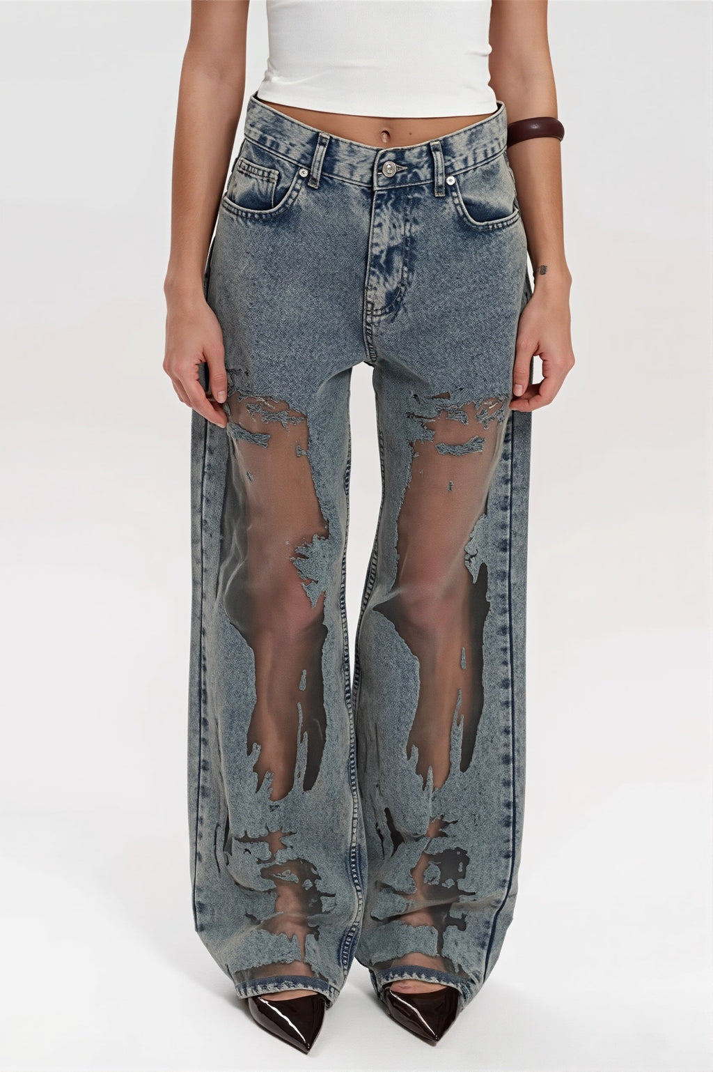 Vintage Splice Sheer Texture Jeans image 1