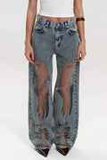 Vintage Splice Sheer Texture Jeans image 1