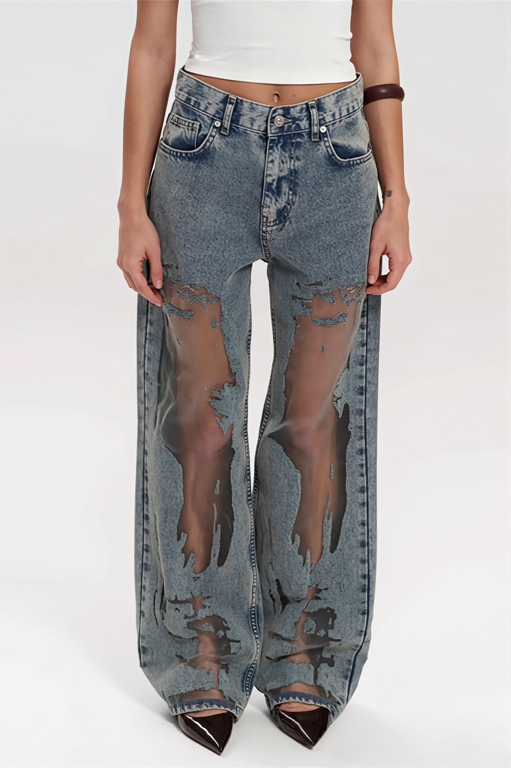 Vintage Splice Sheer Texture Jeans image 1