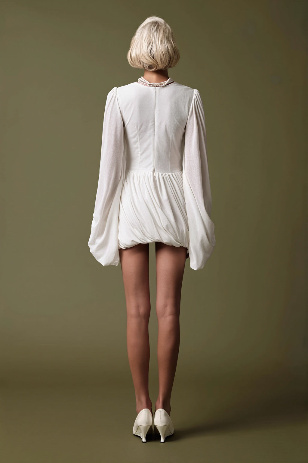 Casual Pleated Long Sleeve Mini Dress image 4
