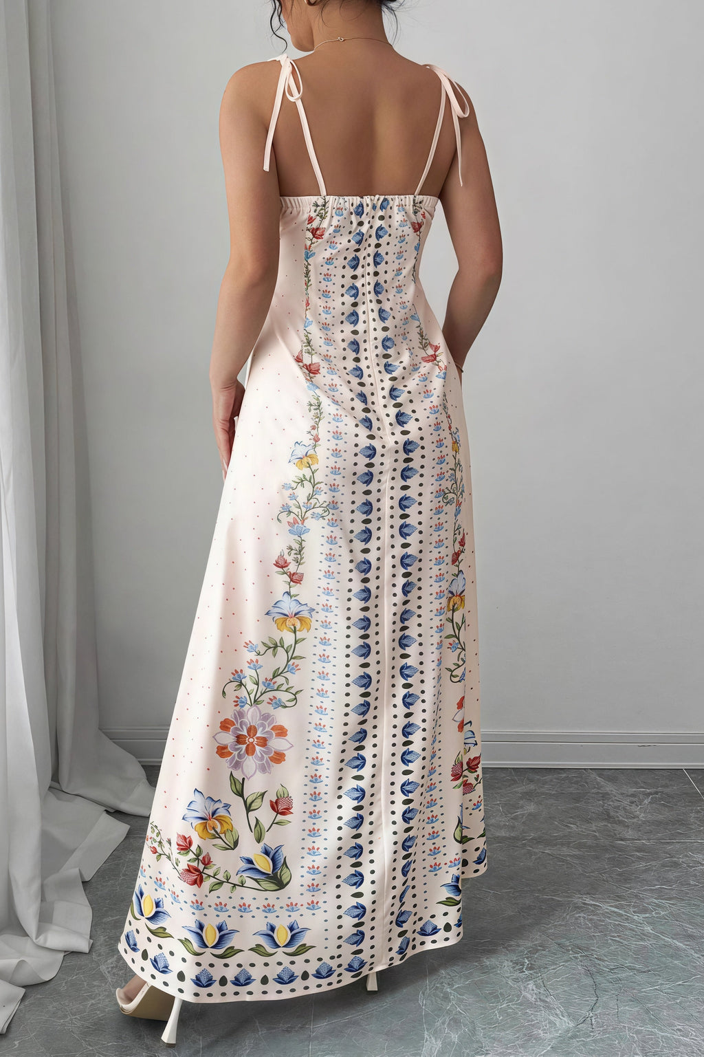 Elegant Floral Print Unique Spaghetti Strap Sleeveless Maxi Dress image 2