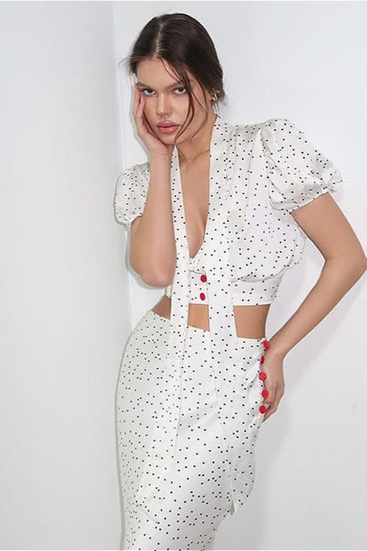 Polka Dot V-Neck Maxi Two Pieces Set image 3