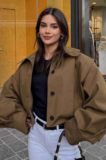 Chic Pleated Detail Short Coat image 1