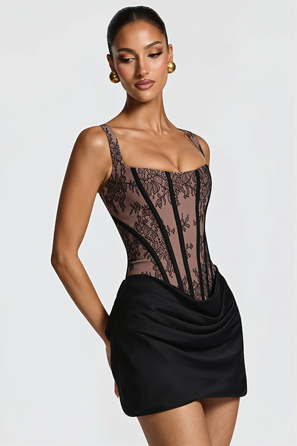 Elegant Lace Fishbone Ruched Mini Dress image 4