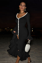 Diamond Collar Contrast Trim Ruffle Sleeve Midi Party Dress image 3