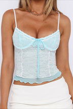 Knit Lace Patchwork Solid Sheer Cami Top image 5