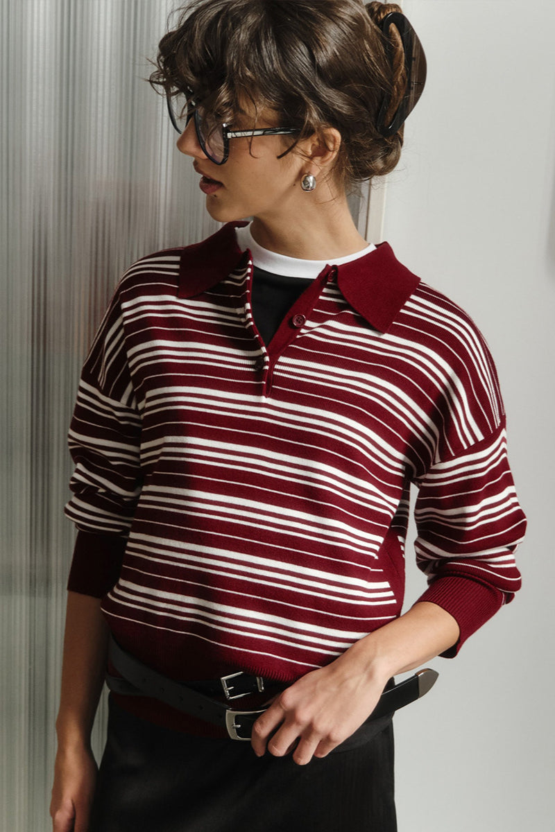 Colorblock Striped Polo Knit Sweater image 3