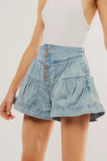 Ruffled Hem A line Denim Casual Shorts image 1