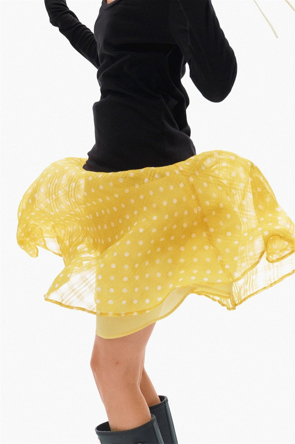 Sweet Yellow Polka Dot Draped Midi Skirt image 3