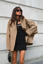 Solid Wool Notch Collar Bell Sleeve Coat image 2