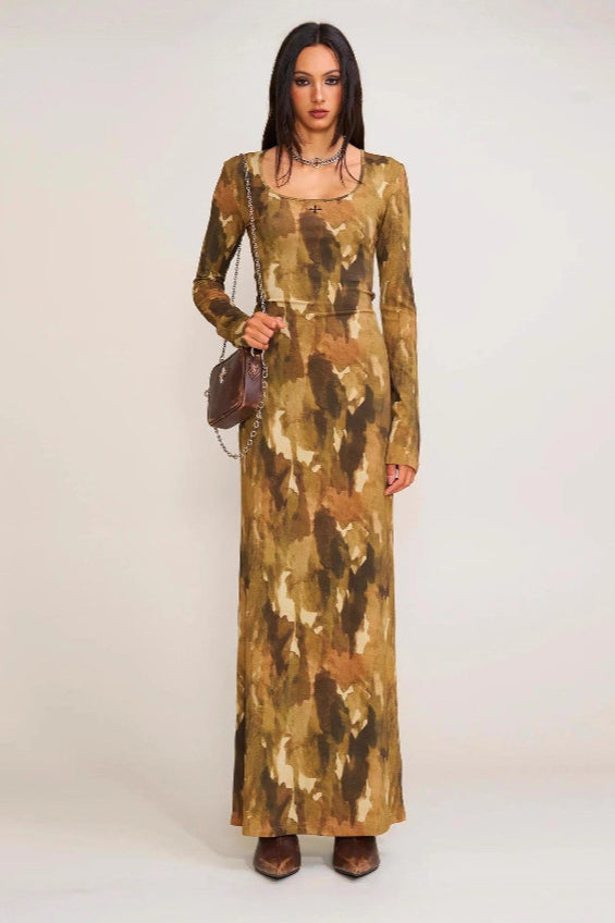 Solid Color Square Neck Bodycon Maxi Dress image 2